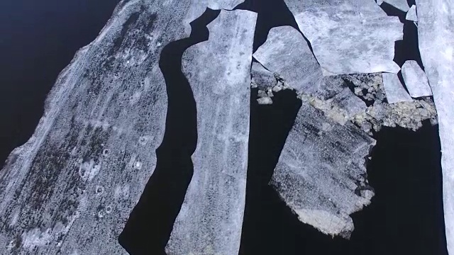 大冰块漂浮在河中央。视频素材