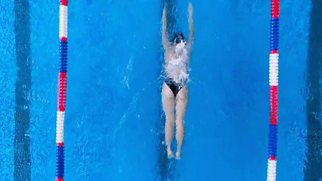 一位女游泳运动员在练习蝶泳。视频下载