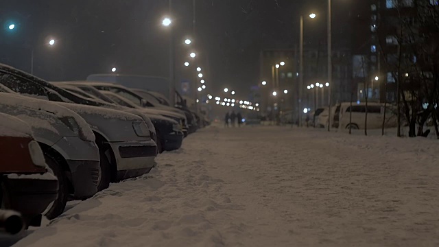 城市夜间下大雪视频素材