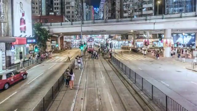 超时空摄影:香港市中心有轨电车的影像视频素材