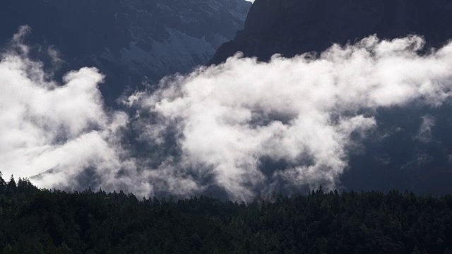 有雾或有森林的低云的时间间隔。奥地利蒂罗尔。视频素材