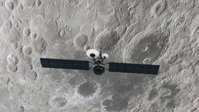 空间的研究。卫星绕月球运行视频素材