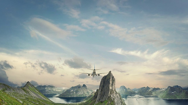 飞机降落挪威山脉Segla Hesten视频素材