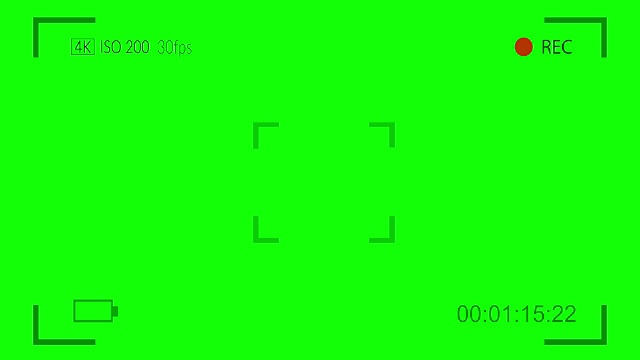 相机取景器数字叠加显示在绿色屏幕上视频素材
