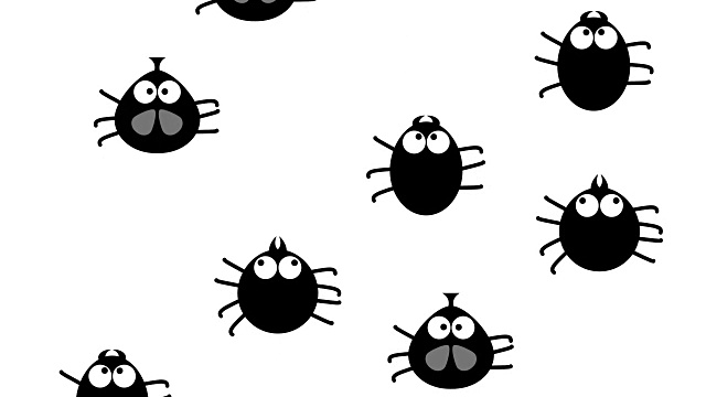 有趣的黑色昆虫爬上白色，2d动画，无缝循环视频素材