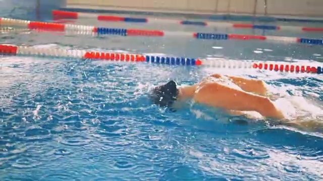 强壮的游泳者在蝶泳中以缓慢的动作挥动手臂。视频下载