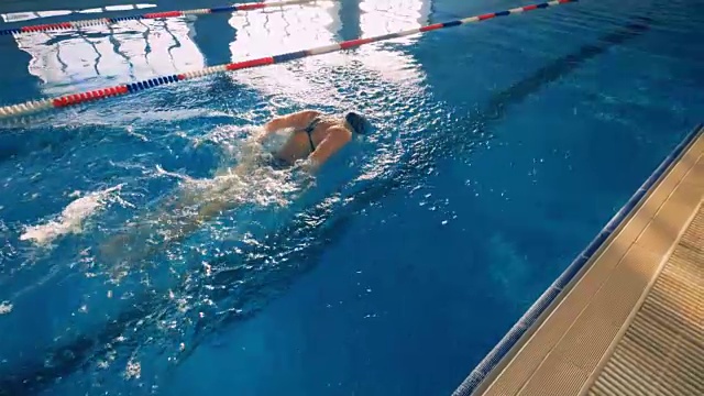 蝶泳女游泳者蝶泳动作的缓慢动作视频素材