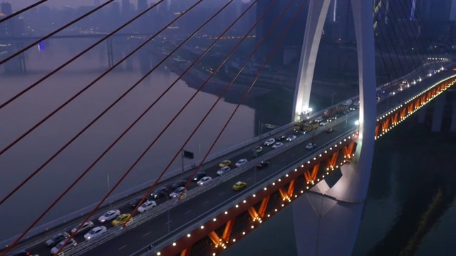 双河大桥夜间鸟瞰图视频素材
