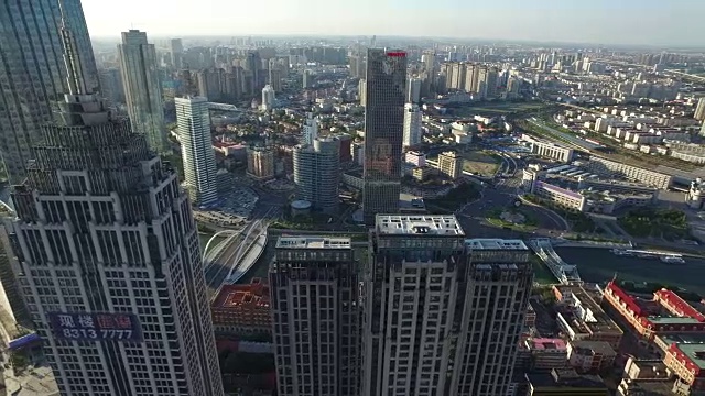 天津市区上空的阳光鸟瞰图视频素材