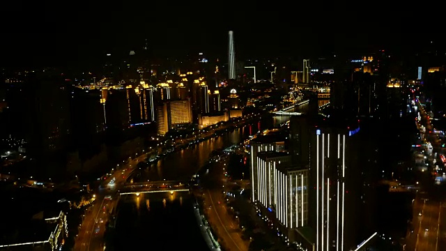 天津市区夜间鸟瞰图视频素材