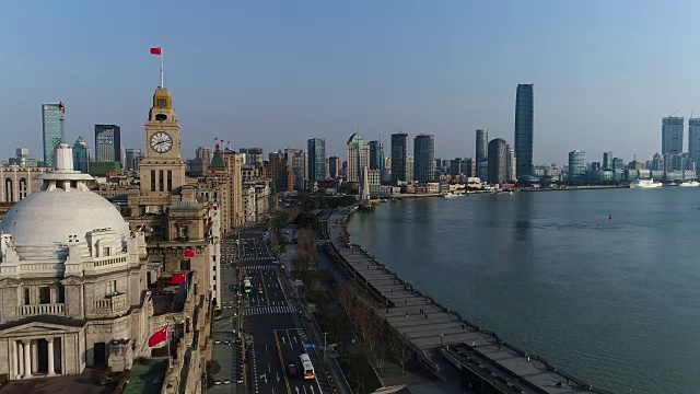 实时鸟瞰图上海天际线视频素材