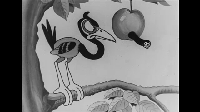 吹口哨，跳舞的树乌鸦吃吹口哨的苹果虫视频素材