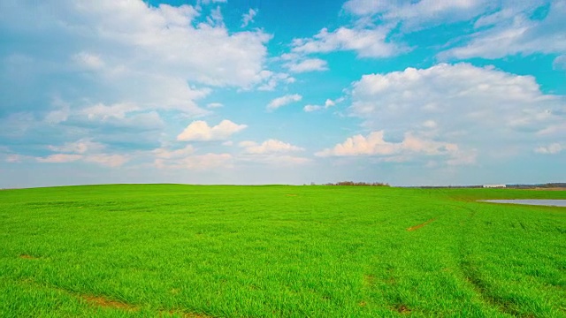 绿色的田野和云，全景延时视频素材