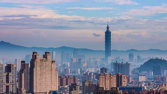 阳光明媚的台北金融区与台北市，视频素材