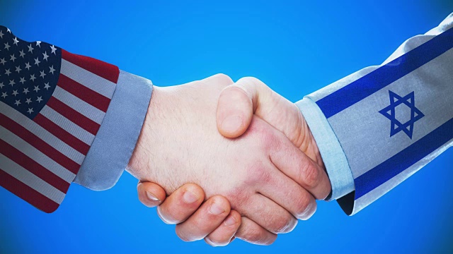 美国-以色列/握手概念动画国家和政治/与matte频道视频下载