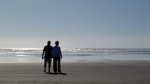 HD 1080p-一对老年夫妇在海滩上散步视频素材