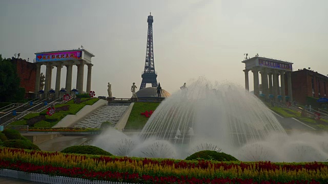 白天时间深圳市著名公园喷泉入口慢镜头全景4k中国视频下载