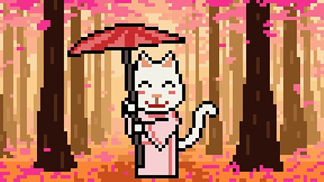 动画像素艺术猫樱花视频下载