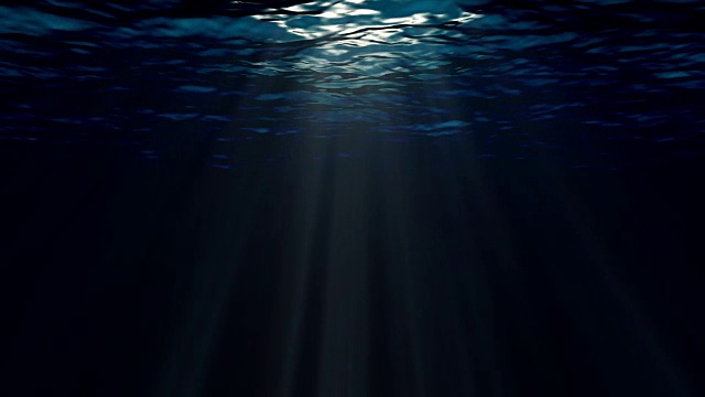 4K海浪从水下漂浮的浮游生物的循环动画。光线照进来。背景。深海深蓝。运动图形和动画背景。视频下载