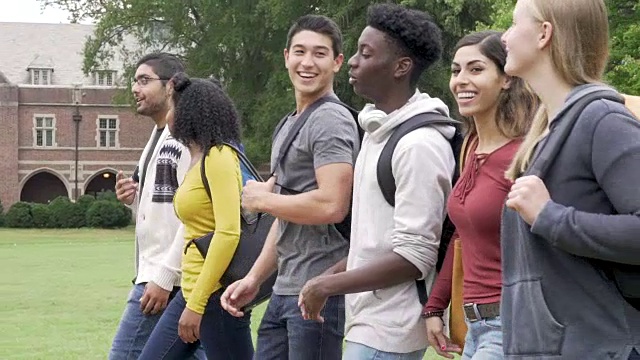 在校园里散步的大学生朋友们视频下载