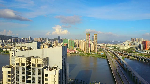 晴天珠海市景交通大桥澳门城市湾航拍全景4k中国视频素材