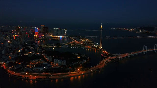 夜光珠海，澳门，城市全景，4k中国视频下载