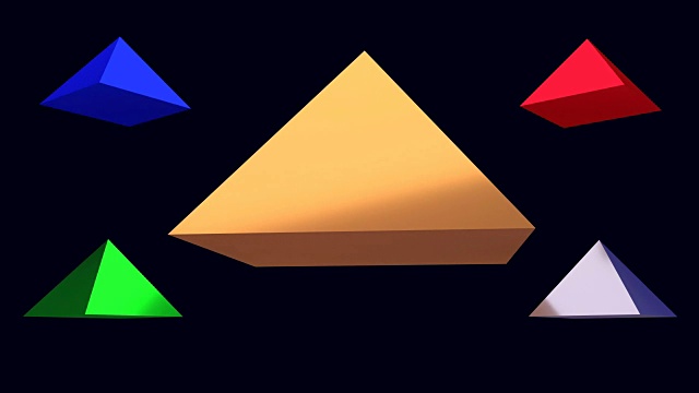 5个旋转光滑的金字塔的3D渲染视频下载