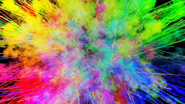 爆炸的火药孤立在黑色背景。3d动画的粒子作为彩色的背景或覆盖效果。迸发出彩虹般的色彩，粉饼呈现出明亮如胡里节。40视频下载