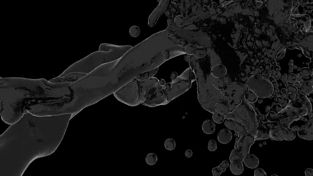 黑色液体油飞溅和油溢出在黑暗的背景，3d渲染背景视频素材