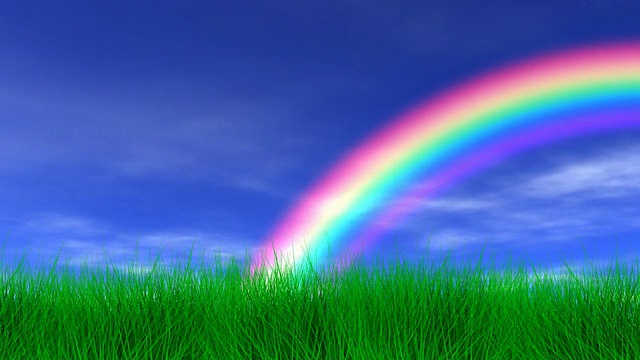 彩虹，草和和平的天空视频素材