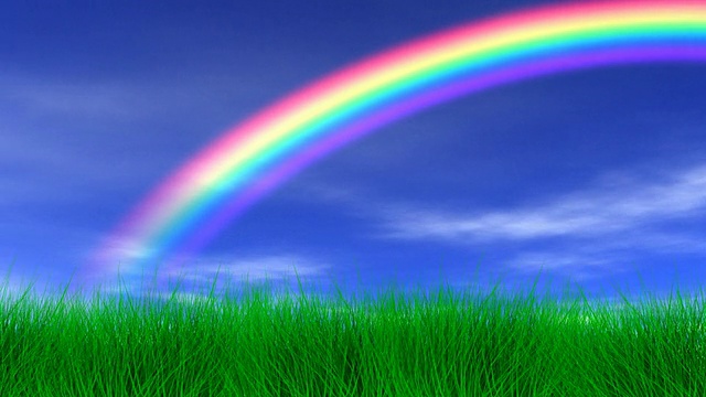 彩虹，草和和平的天空视频素材