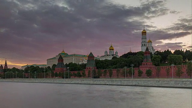 日落天空莫斯科克里姆林宫河湾全景4k时间流逝俄罗斯视频素材