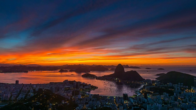 美丽的日落天空里约热内卢里约热内卢城市著名的4k时间推移巴西全景视频素材