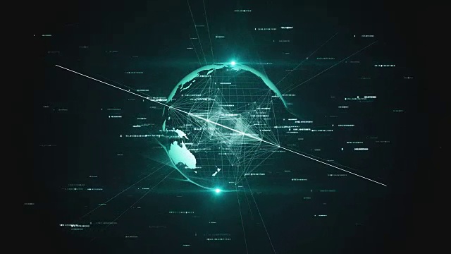 虚拟行星地球在太空中旋转，商业理念的技术和连接在世界上视频素材