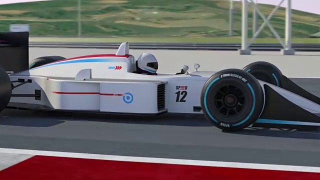 白色赛车过终点线与摄像机变焦- 4K 3D动画视频下载
