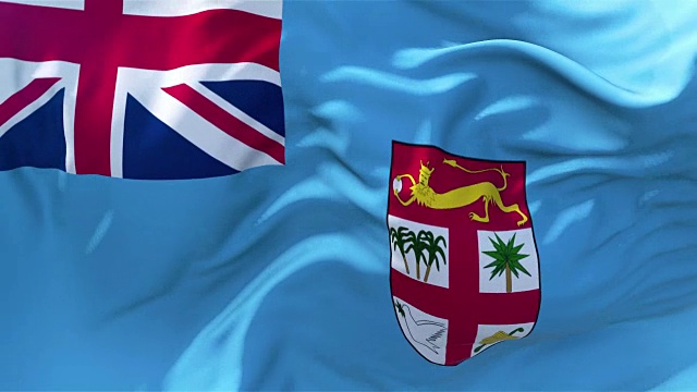 斐济旗在慢动作经典旗平稳吹在风的一天升起的太阳4k连续无缝循环背景视频下载