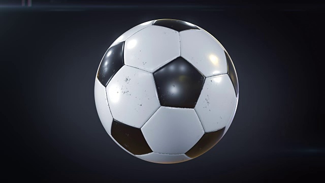 一组3个视频。美丽的足球在黑色慢动作旋转与照明弹。循环足球3d动画转身球。视频素材