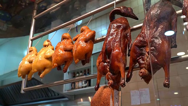 香港的食物。鸡肉，鹅和猪肉视频下载