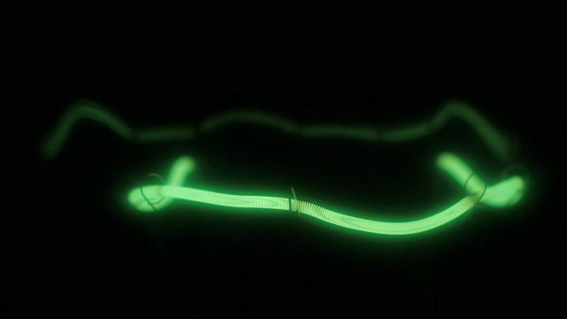 一个绿色螺旋白丝灯的特写。光滑闪烁视频下载