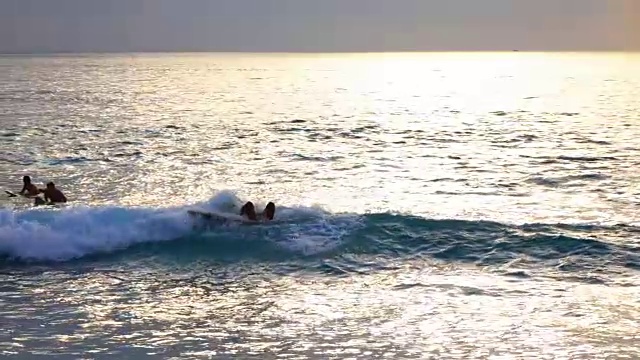 冲浪者乘坐波浪剪影视频素材