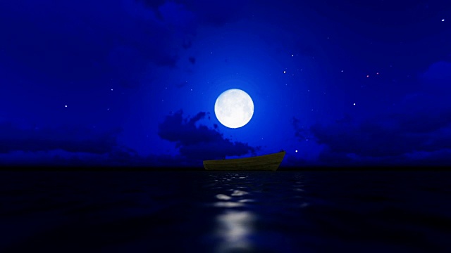 月亮下的海上旧船视频素材