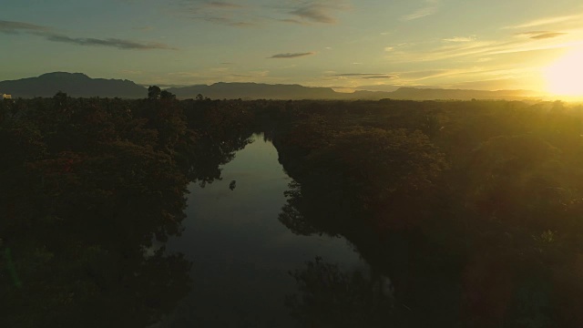 航拍:壮观的夏日阳光吞没了天堂岛上的雨林视频下载
