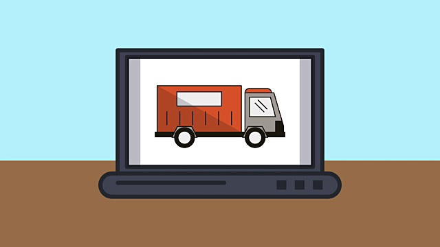 笔记本电脑与盒子送货服务动画视频下载