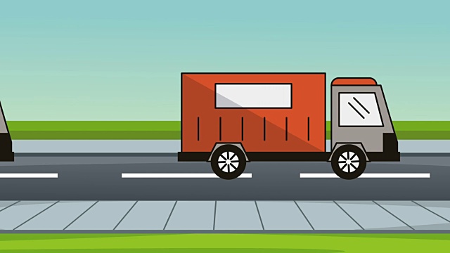 城市景观与卡车送货服务动画视频下载