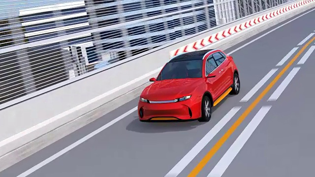 金属红色自动电动SUV在高速公路上行驶视频素材