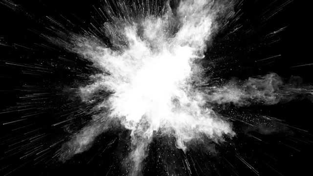 黑色背景上彩色粉末爆炸的Cg动画。慢动作动作，开始有加速。有α无光视频素材