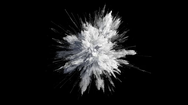 黑色背景下白色粉末爆炸的Cg动画。慢动作动作，开始有加速。有α无光。视频素材