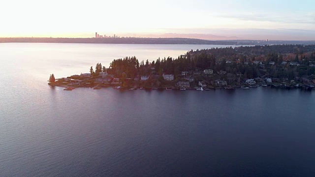 贝尔维尤西雅图鸟瞰图华盛顿湖景观天际线视频素材