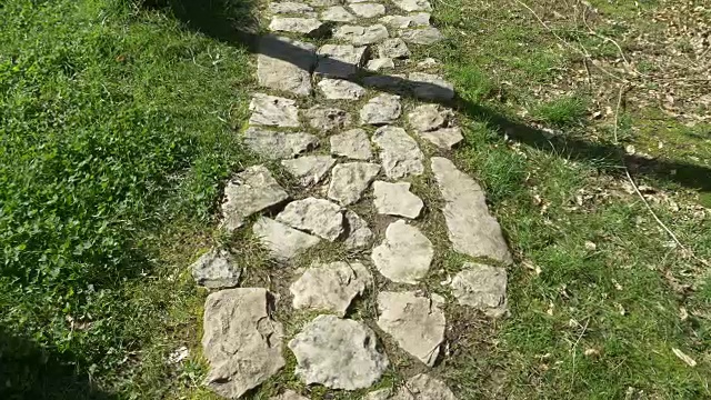 小路草坪中间的公园里用石头铺的小路4 k视频下载