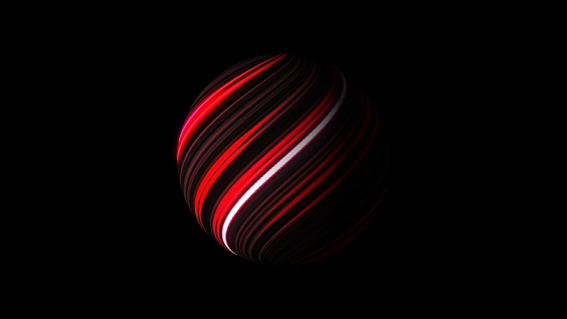 球体与明亮的发光线在黑色，3d渲染背景，计算机生成视频素材